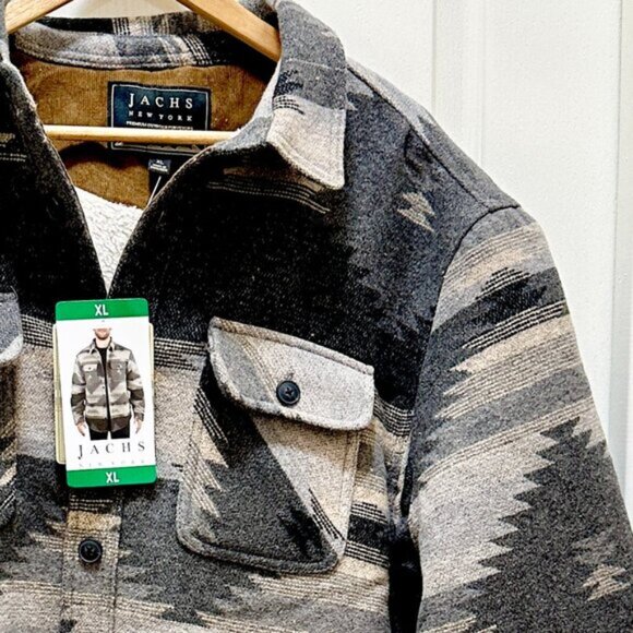 Jachs New York Men's Wool Blend Sherpa Lined Jacket XL Gray Aztec Western (NEW) - Picture 5 of 16